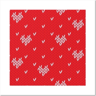 Red & White Knitted Hearts Posters and Art